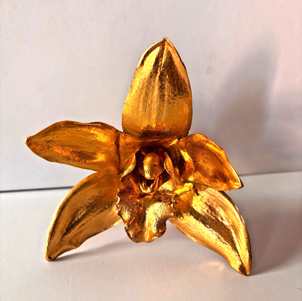 Orchid Gold Dipped Real Flower Sculpture Singapore 14K Electroplated Cattleya